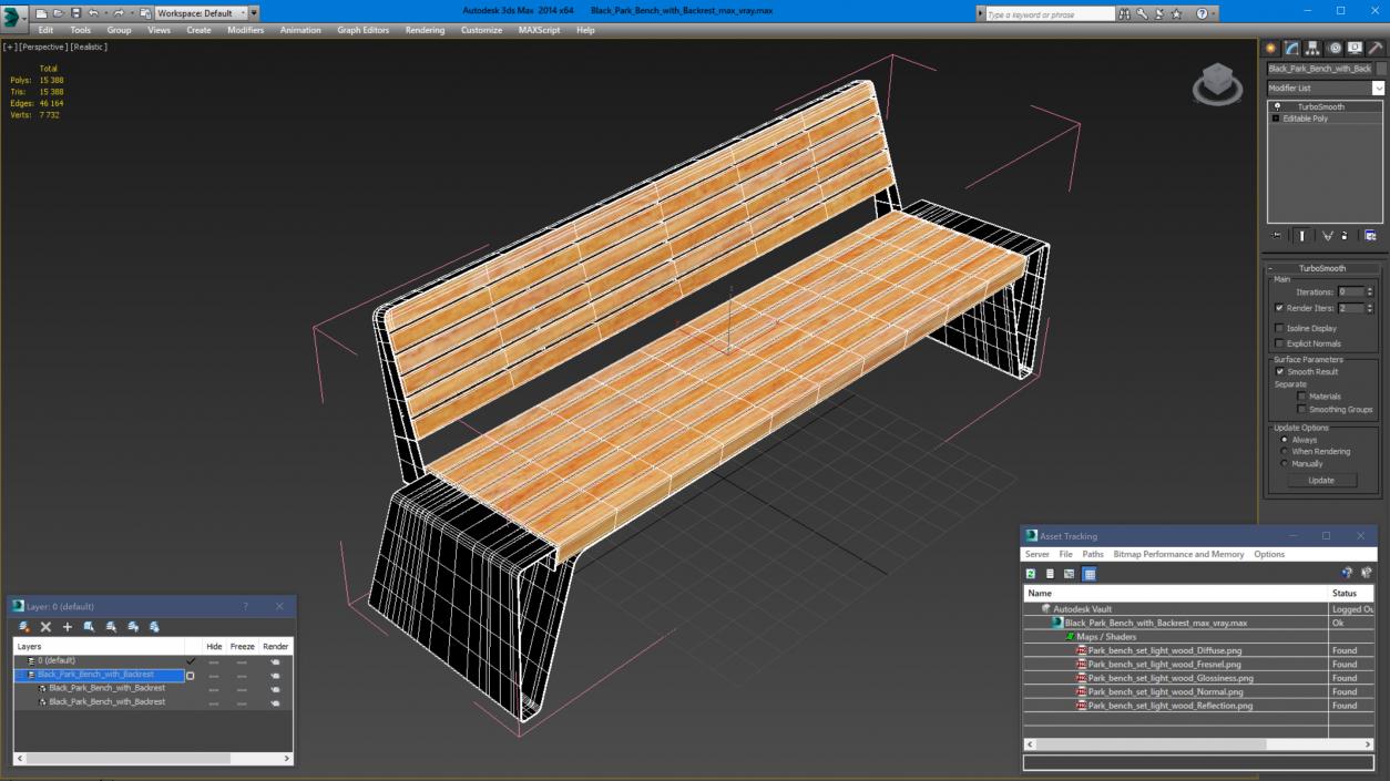 3D model Black Park Bench with Backrest