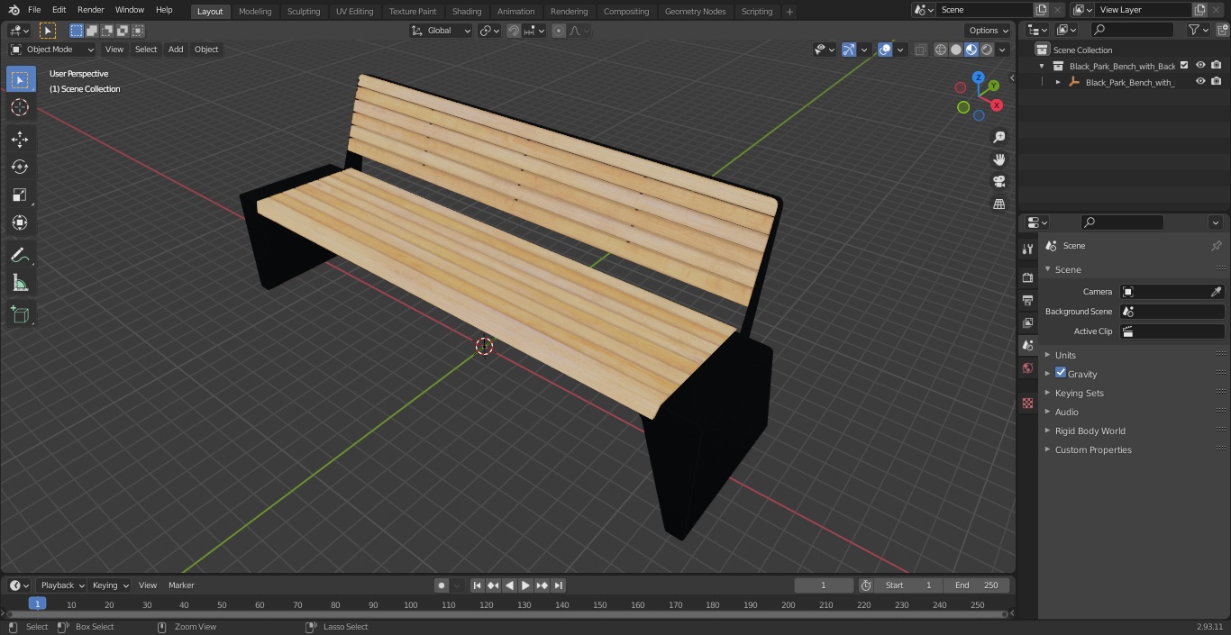 3D model Black Park Bench with Backrest