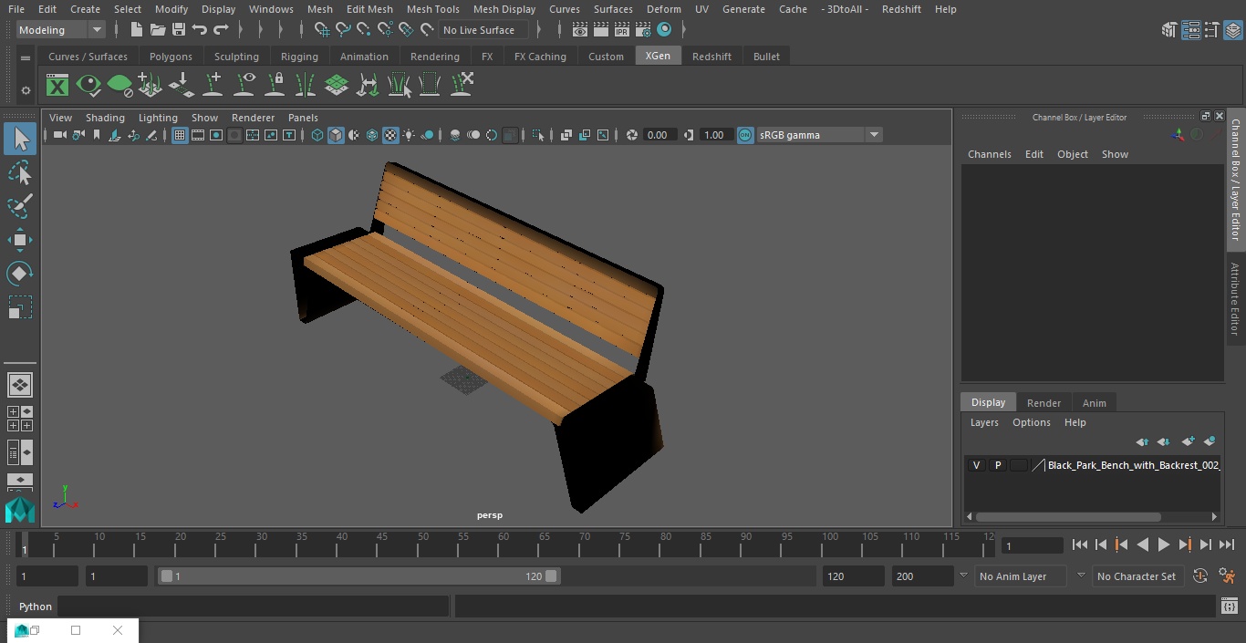 3D model Black Park Bench with Backrest