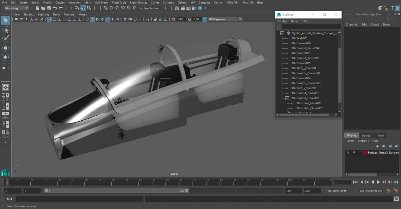 3D Fighter Aircraft Tandem Cockpit