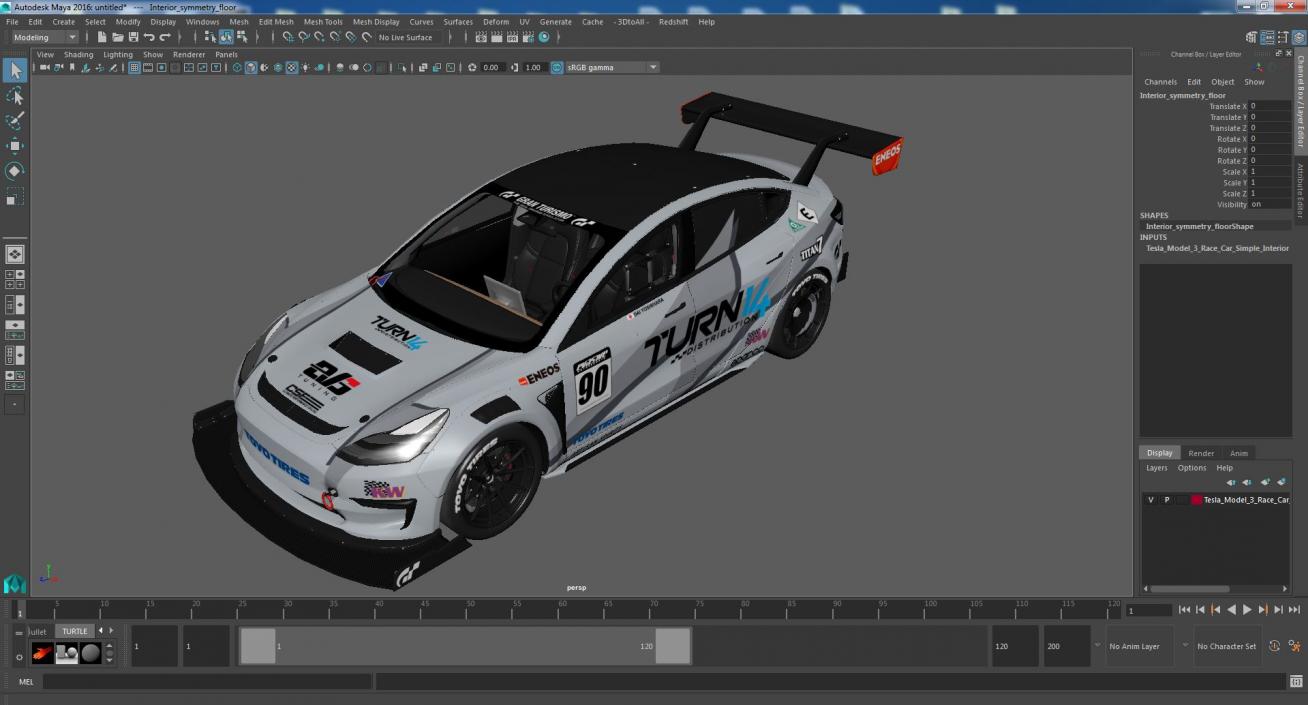 3D Tesla Model 3 Race Car Simple Interior model