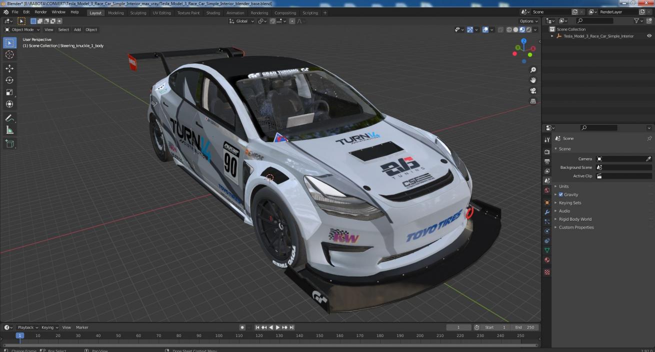 3D Tesla Model 3 Race Car Simple Interior model