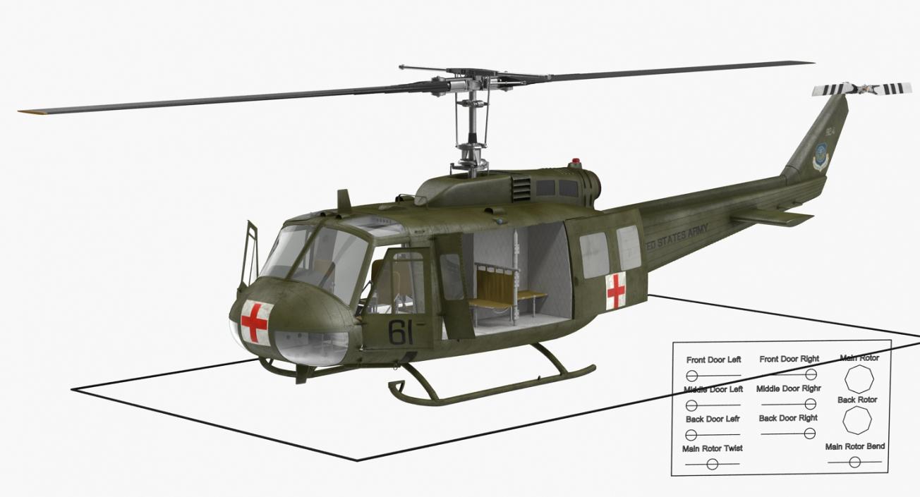 3D Bell UH-1 Iroquois MedEvac Rigged model