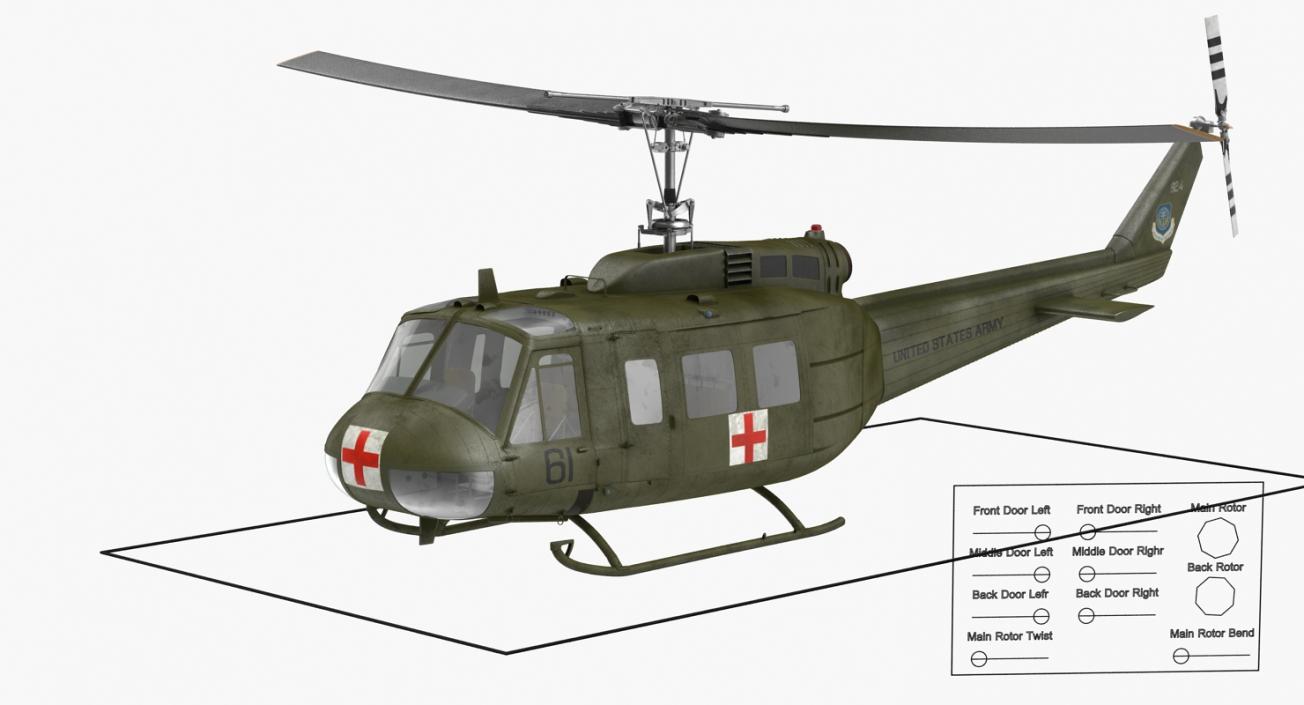 3D Bell UH-1 Iroquois MedEvac Rigged model