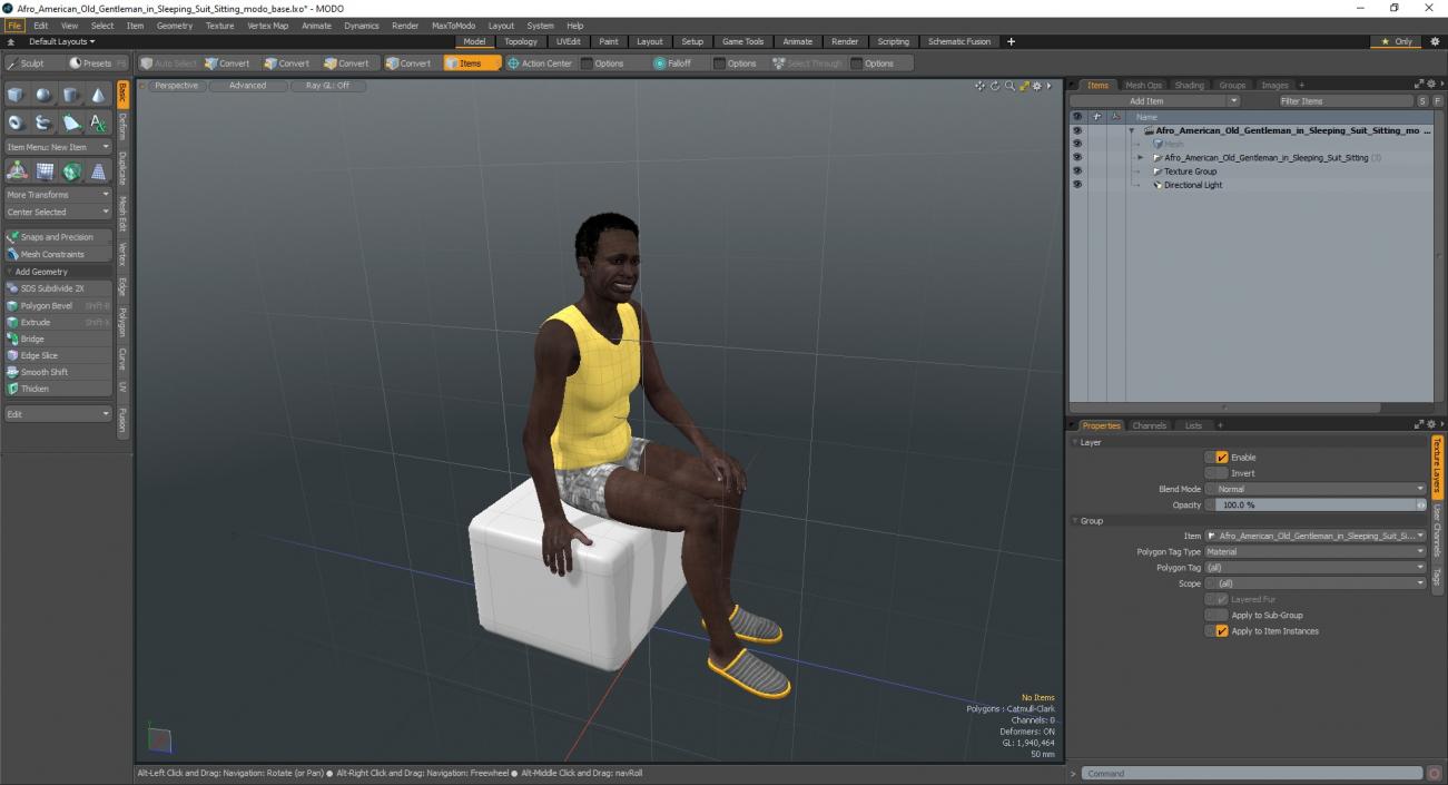 Afro American Old Gentleman in Sleeping Suit Sitting 2 3D model