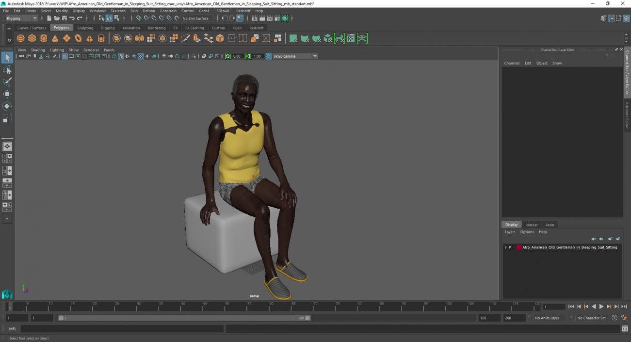 Afro American Old Gentleman in Sleeping Suit Sitting 2 3D model