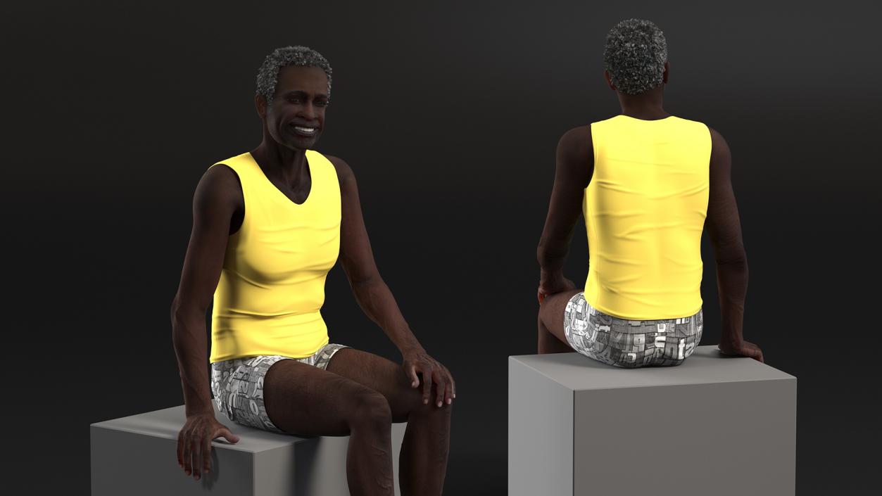 Afro American Old Gentleman in Sleeping Suit Sitting 2 3D model