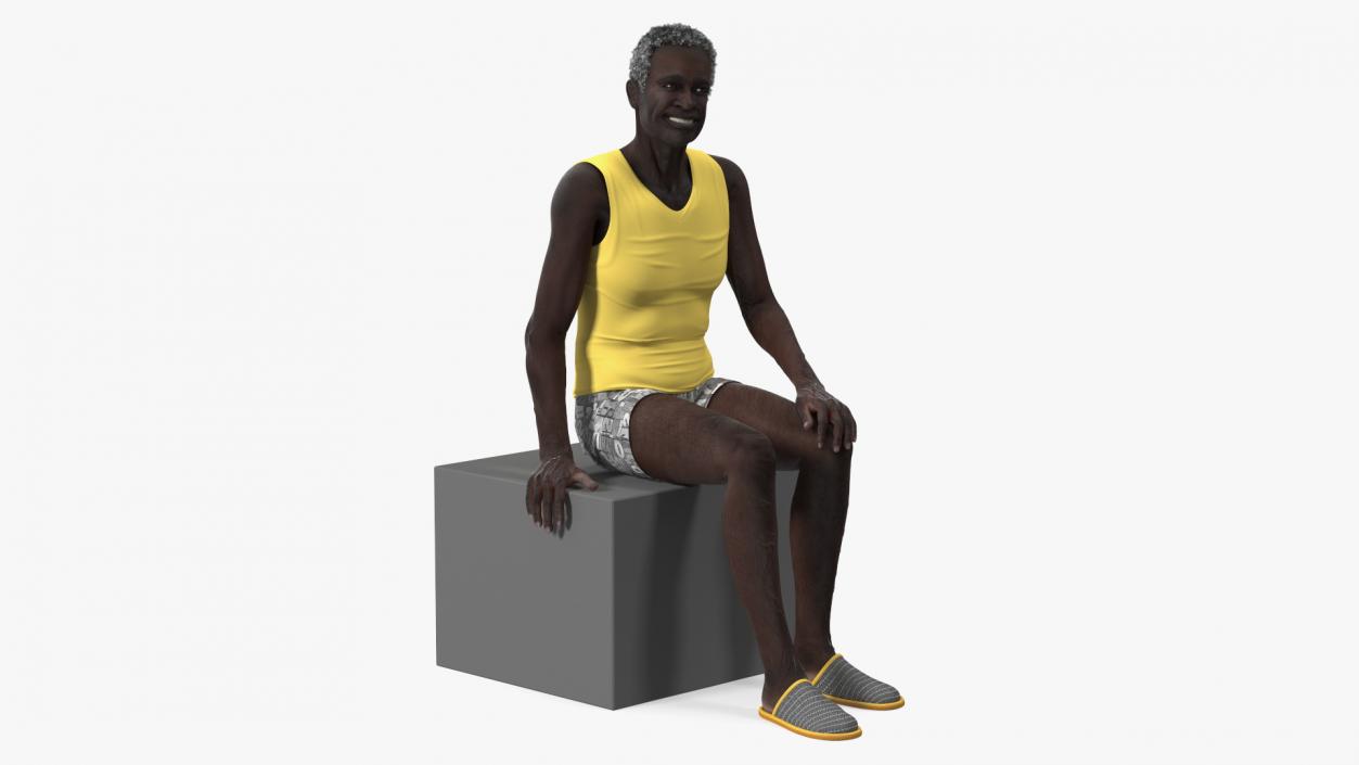 Afro American Old Gentleman in Sleeping Suit Sitting 2 3D model