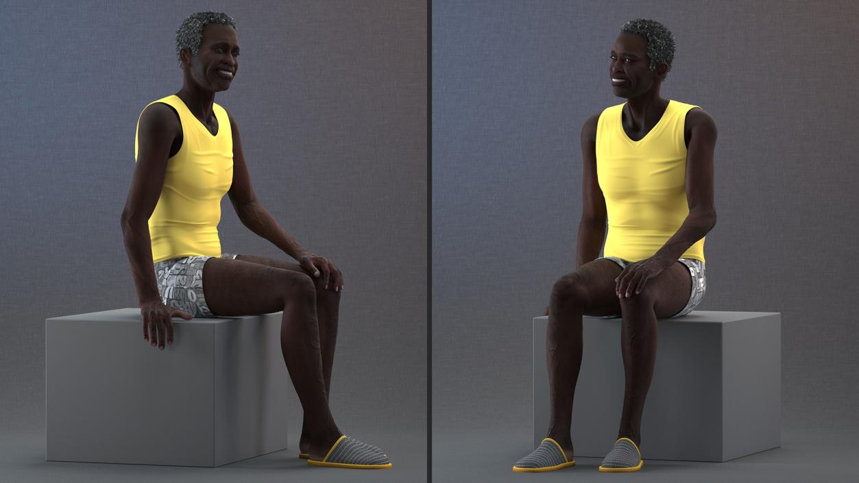 Afro American Old Gentleman in Sleeping Suit Sitting 2 3D model