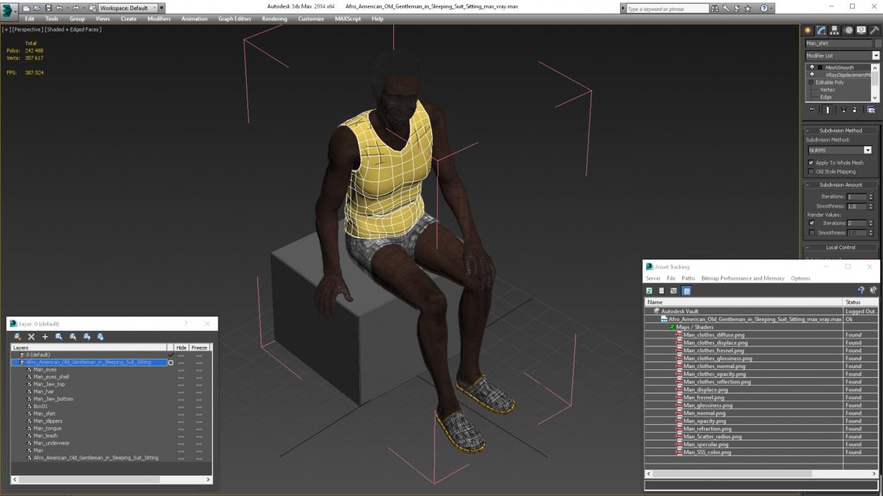 Afro American Old Gentleman in Sleeping Suit Sitting 2 3D model