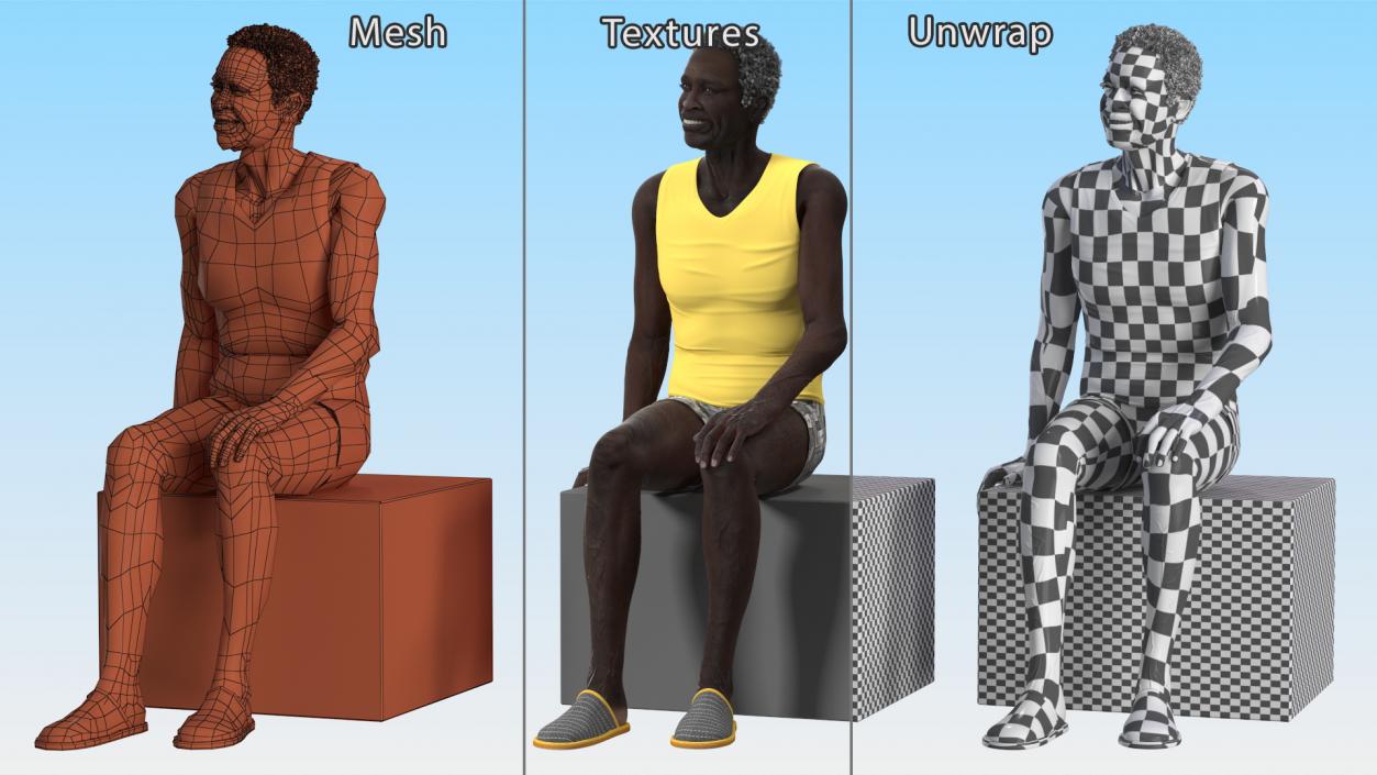 Afro American Old Gentleman in Sleeping Suit Sitting 2 3D model