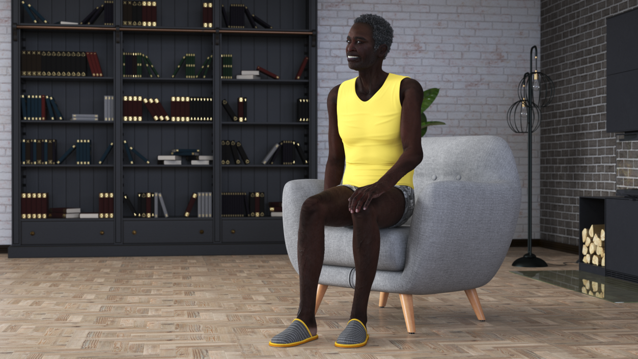 Afro American Old Gentleman in Sleeping Suit Sitting 2 3D model