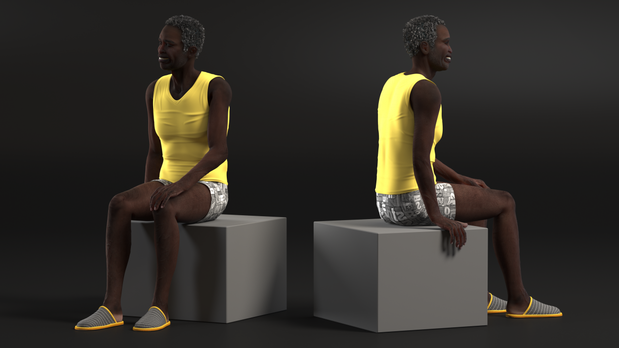 Afro American Old Gentleman in Sleeping Suit Sitting 2 3D model