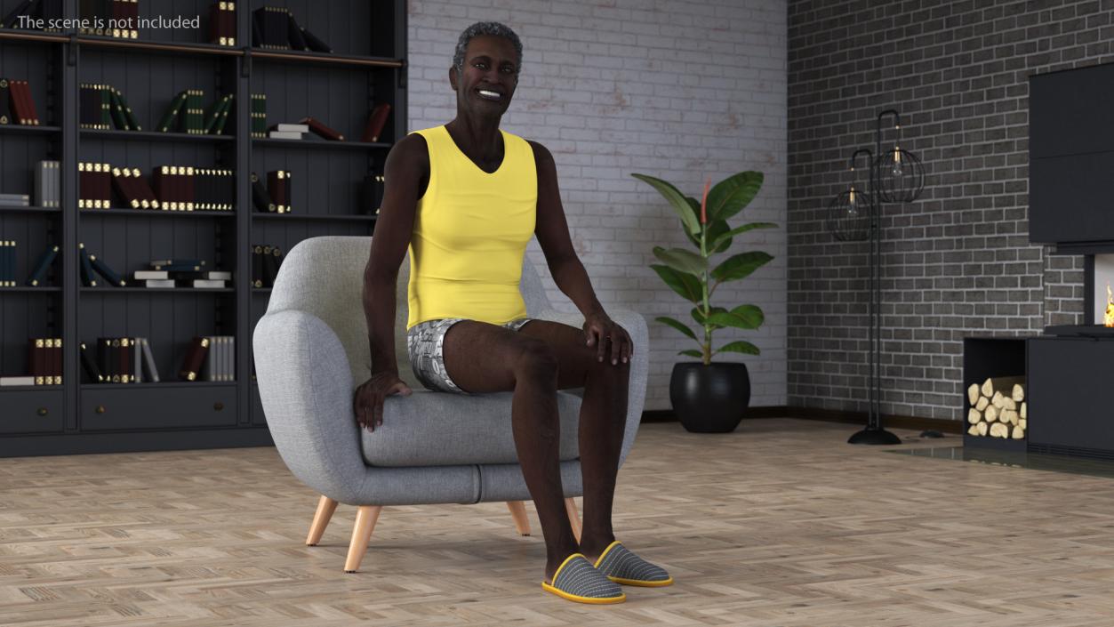 Afro American Old Gentleman in Sleeping Suit Sitting 2 3D model