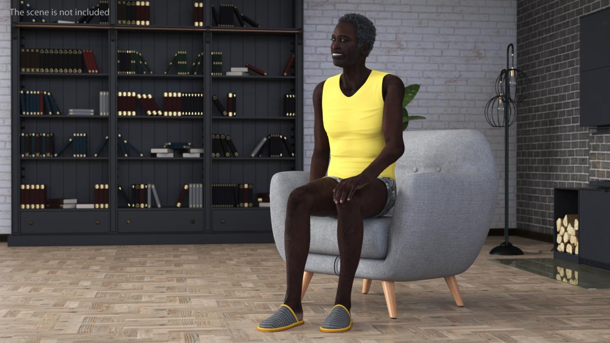 Afro American Old Gentleman in Sleeping Suit Sitting 2 3D model