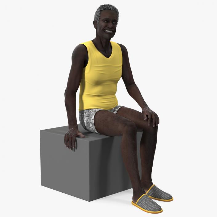 Afro American Old Gentleman in Sleeping Suit Sitting 2 3D model