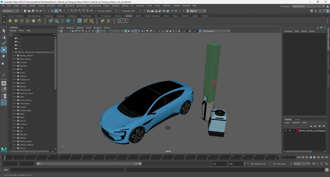 3D Electric Vehicle at Charging Station