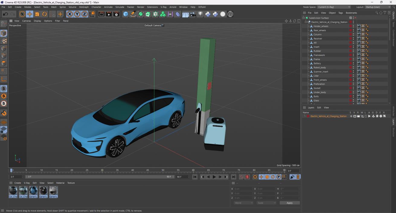 3D Electric Vehicle at Charging Station