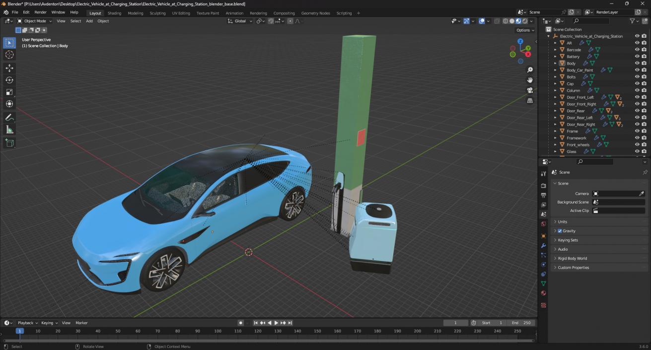 3D Electric Vehicle at Charging Station