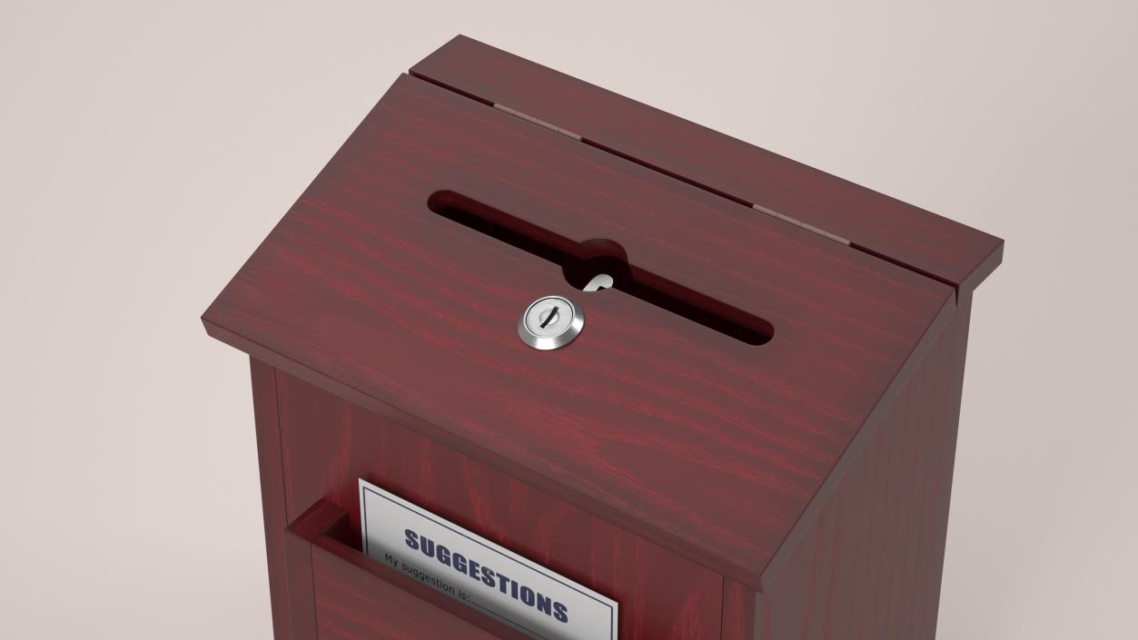 3D Red Wood Locking Suggestion Box with Card 2 model