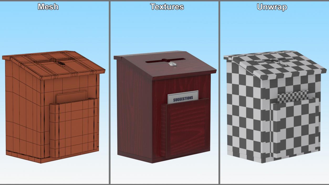 3D Red Wood Locking Suggestion Box with Card 2 model