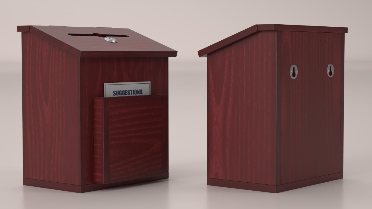 3D Red Wood Locking Suggestion Box with Card 2 model