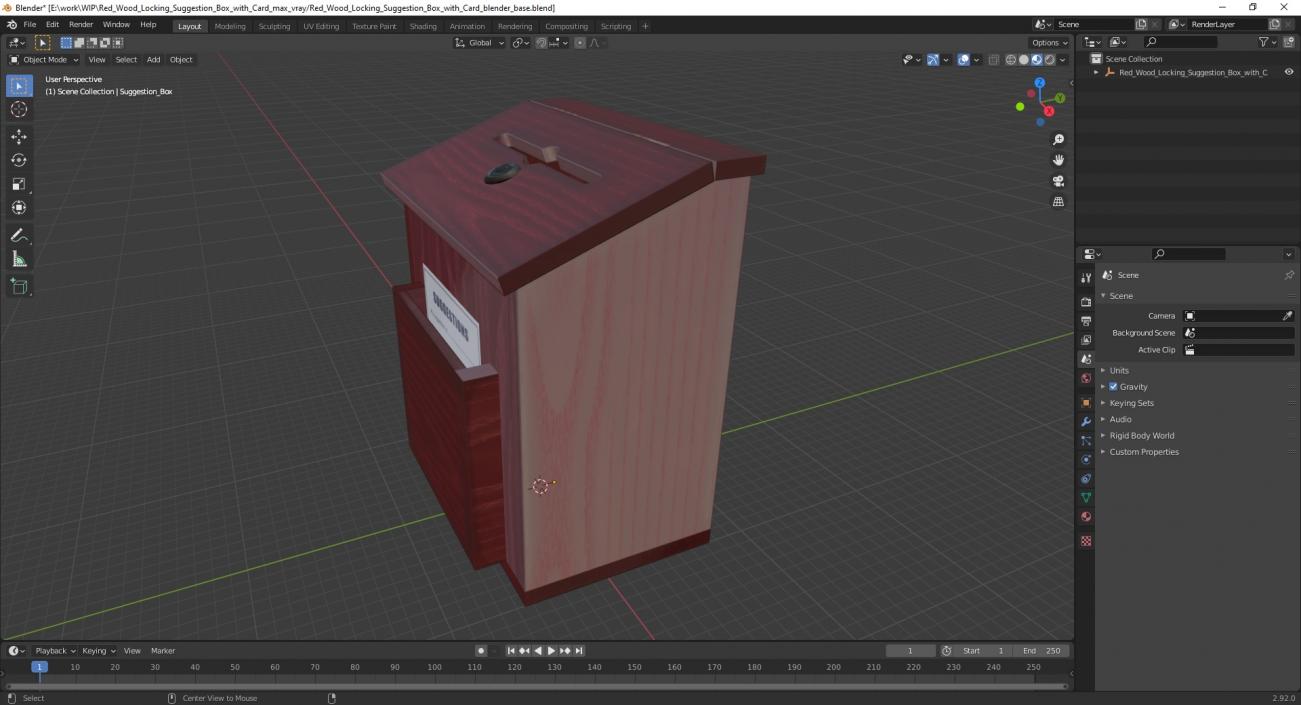 3D Red Wood Locking Suggestion Box with Card 2 model