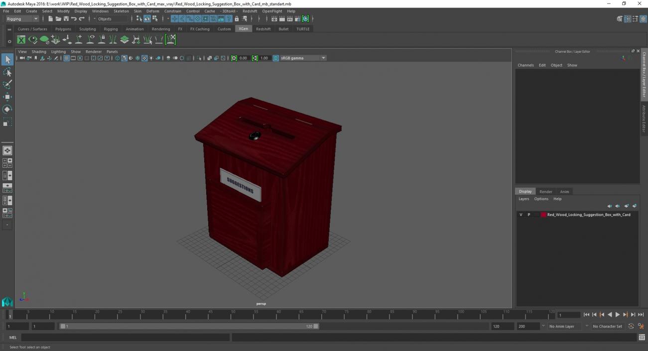 3D Red Wood Locking Suggestion Box with Card 2 model