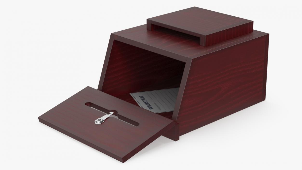 3D Red Wood Locking Suggestion Box with Card 2 model