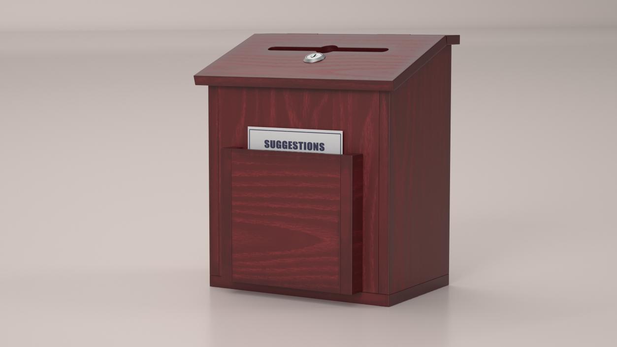 3D Red Wood Locking Suggestion Box with Card 2 model