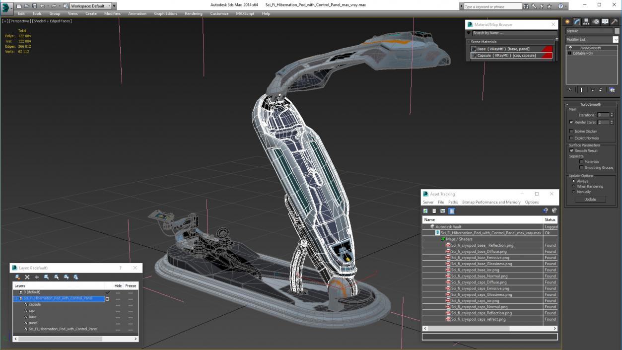 3D Sci Fi Hibernation Pod with Control Panel