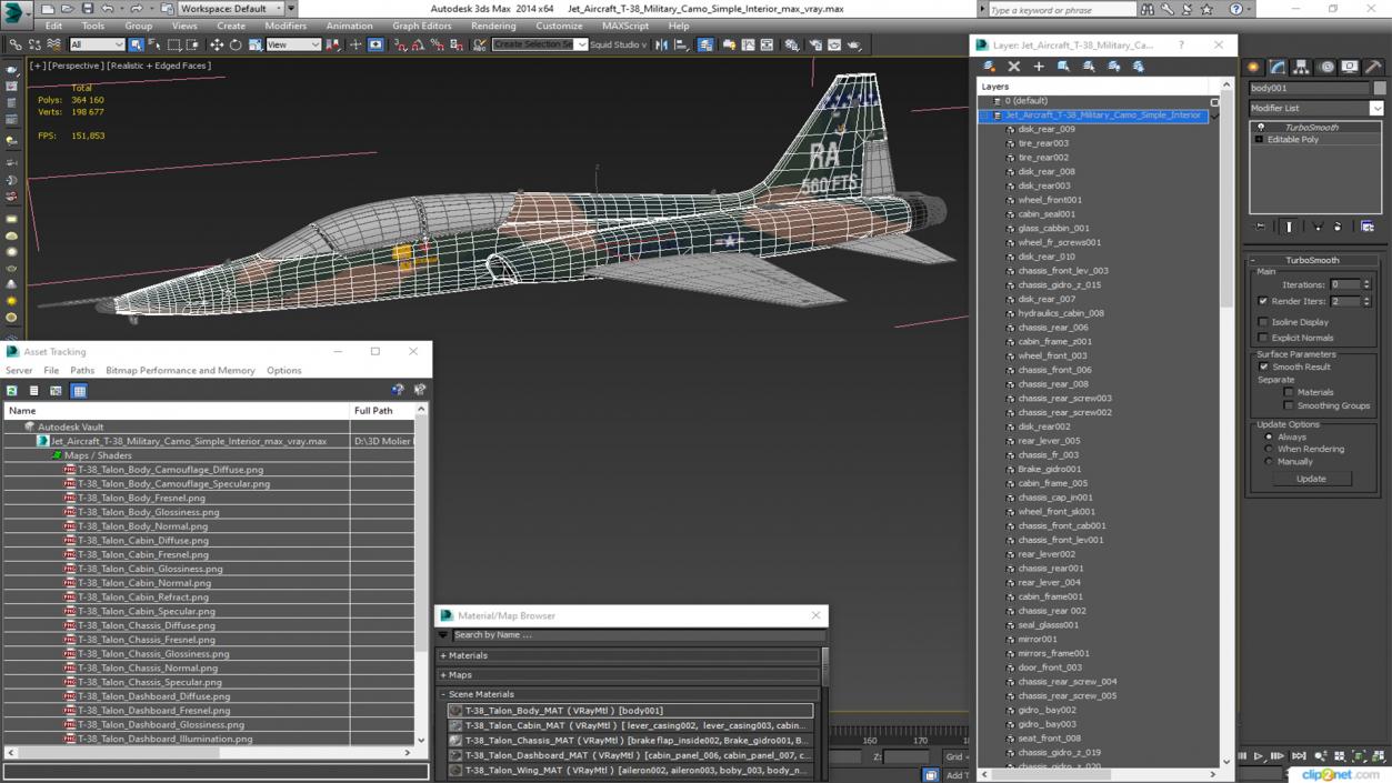 Jet Aircraft T-38 Military Camo Simple Interior 3D