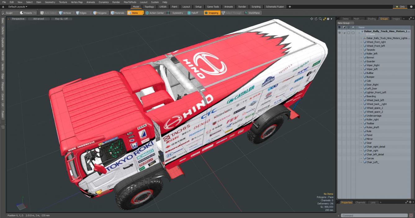 Dakar Rally Truck Hino Motors Lights On 3D model