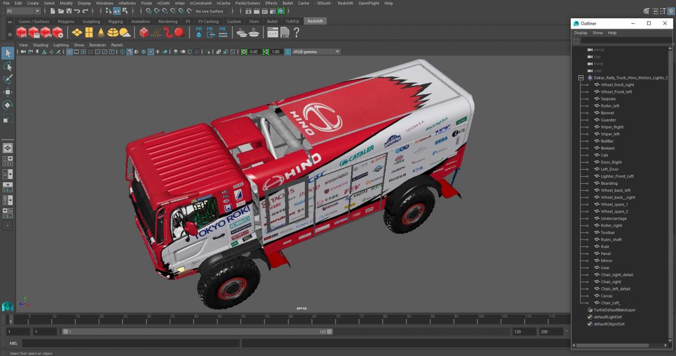 Dakar Rally Truck Hino Motors Lights On 3D model