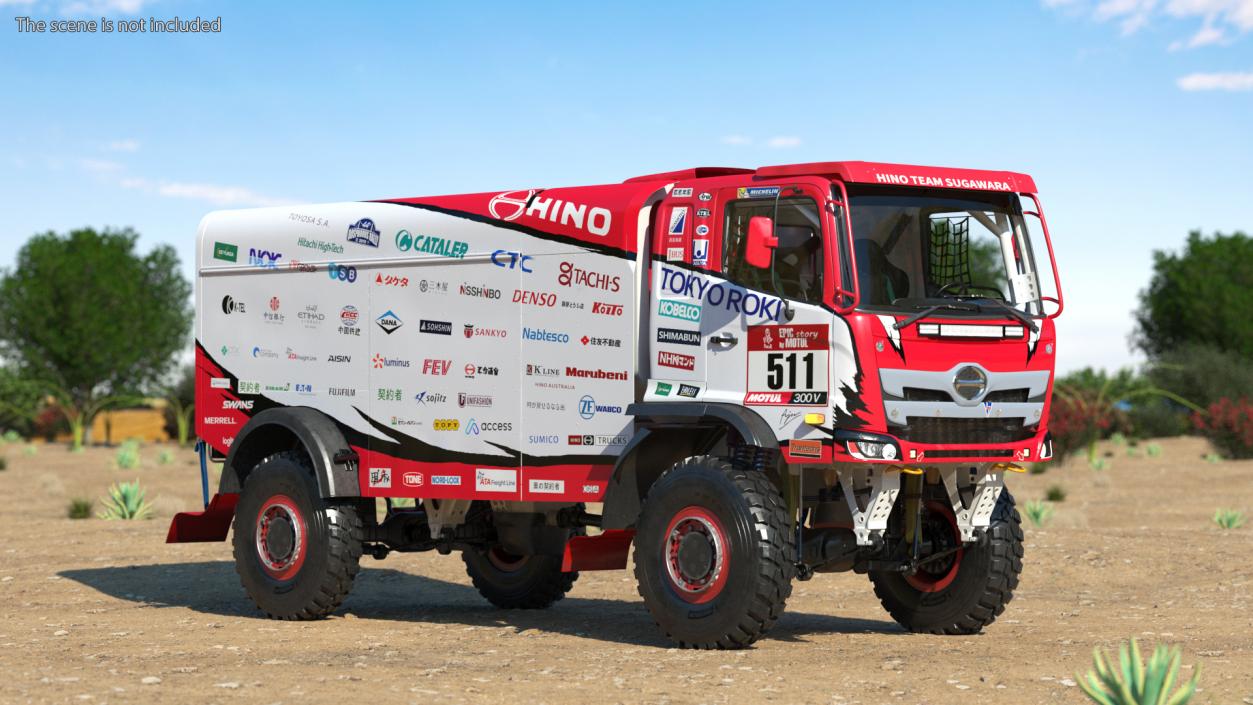 Dakar Rally Truck Hino Motors Lights On 3D model