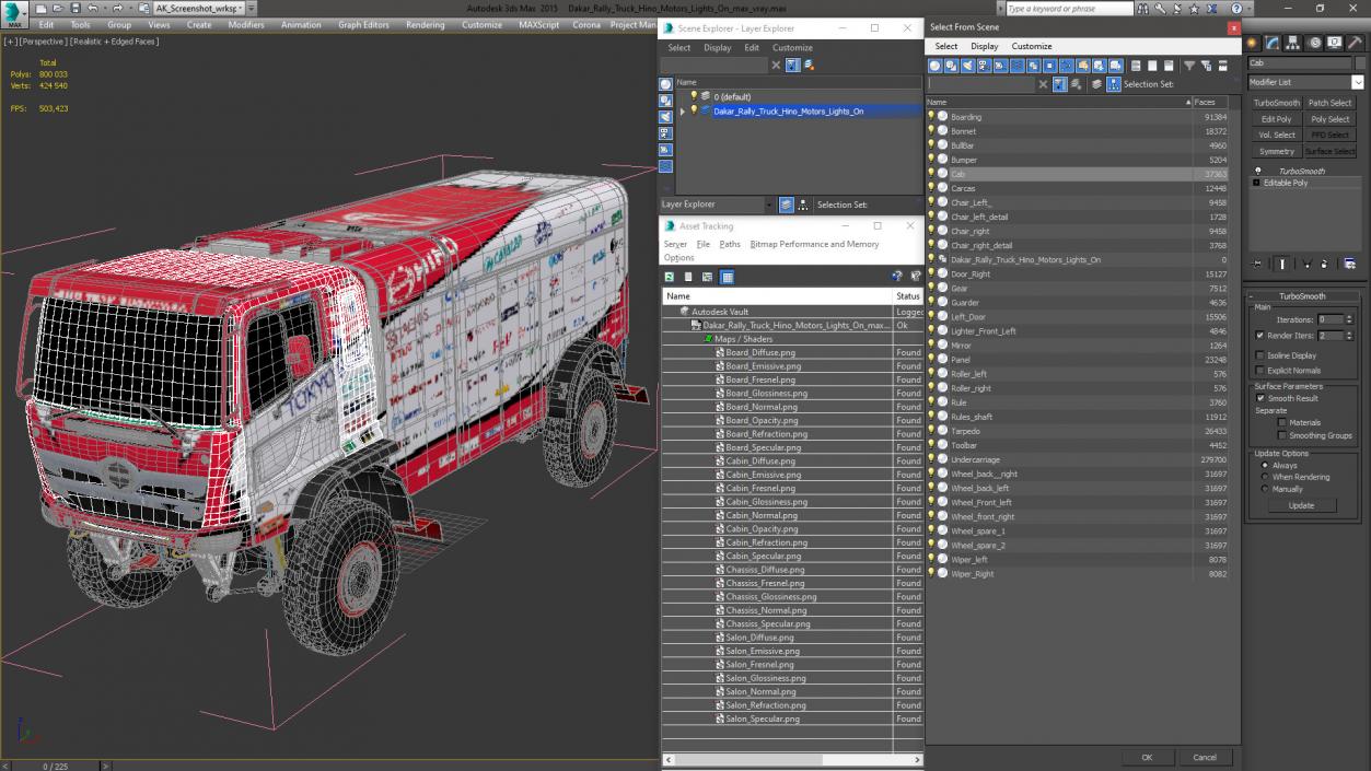 Dakar Rally Truck Hino Motors Lights On 3D model