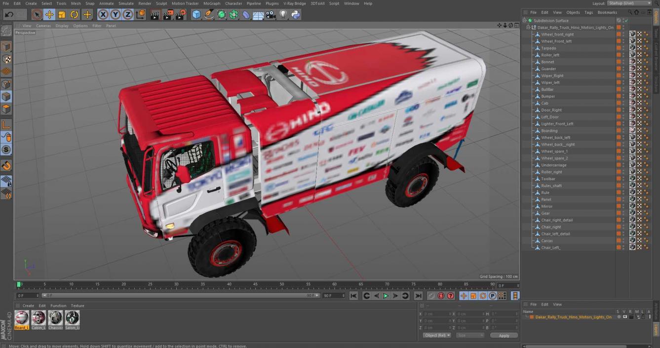 Dakar Rally Truck Hino Motors Lights On 3D model