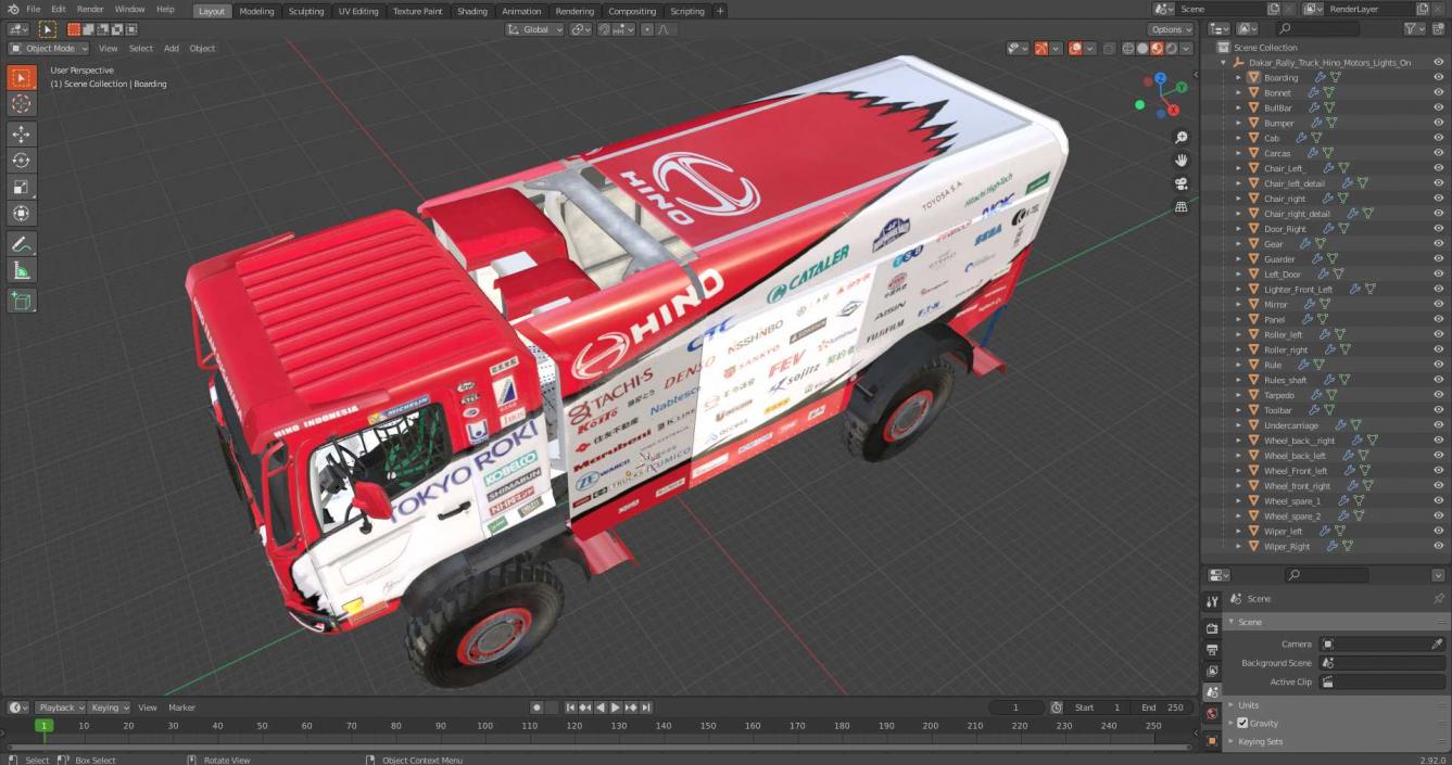 Dakar Rally Truck Hino Motors Lights On 3D model