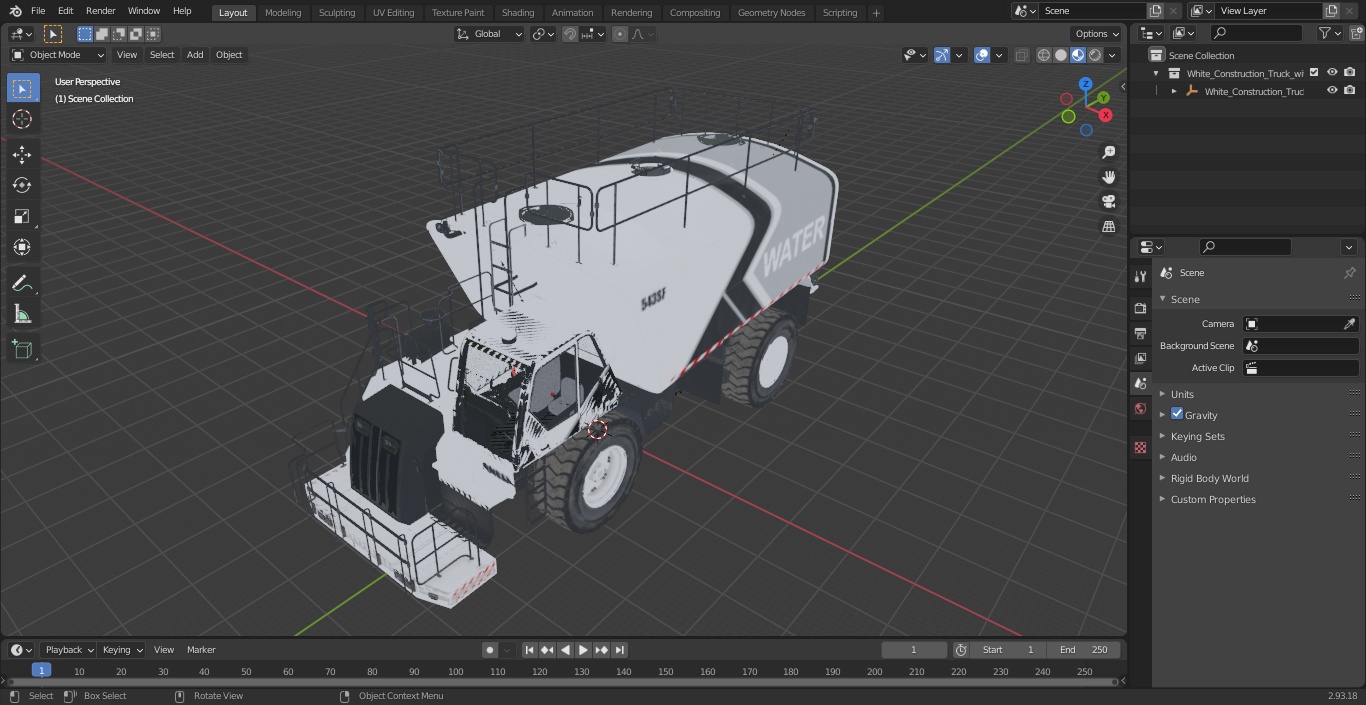 3D model White Construction Truck with Grey Water Tank