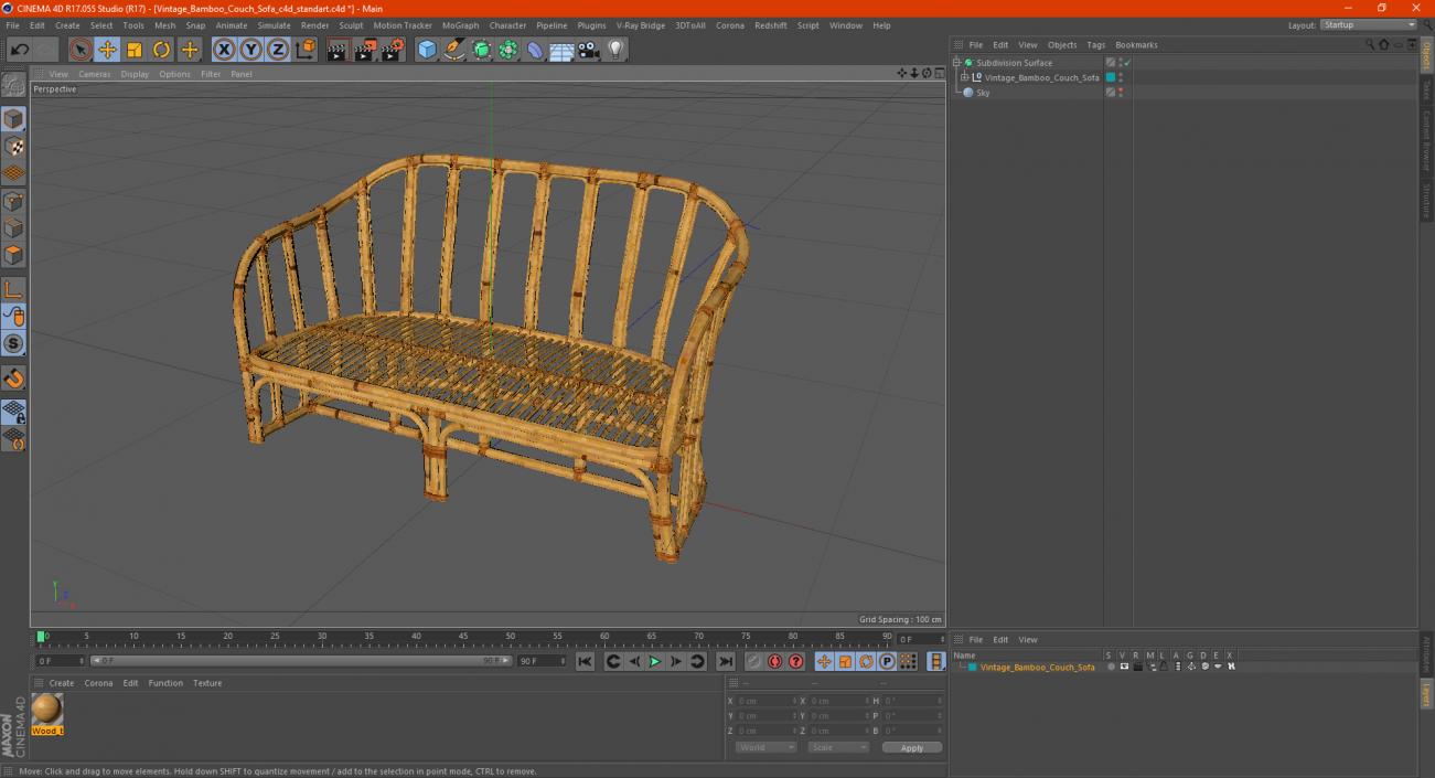 3D model Vintage Bamboo Couch Sofa