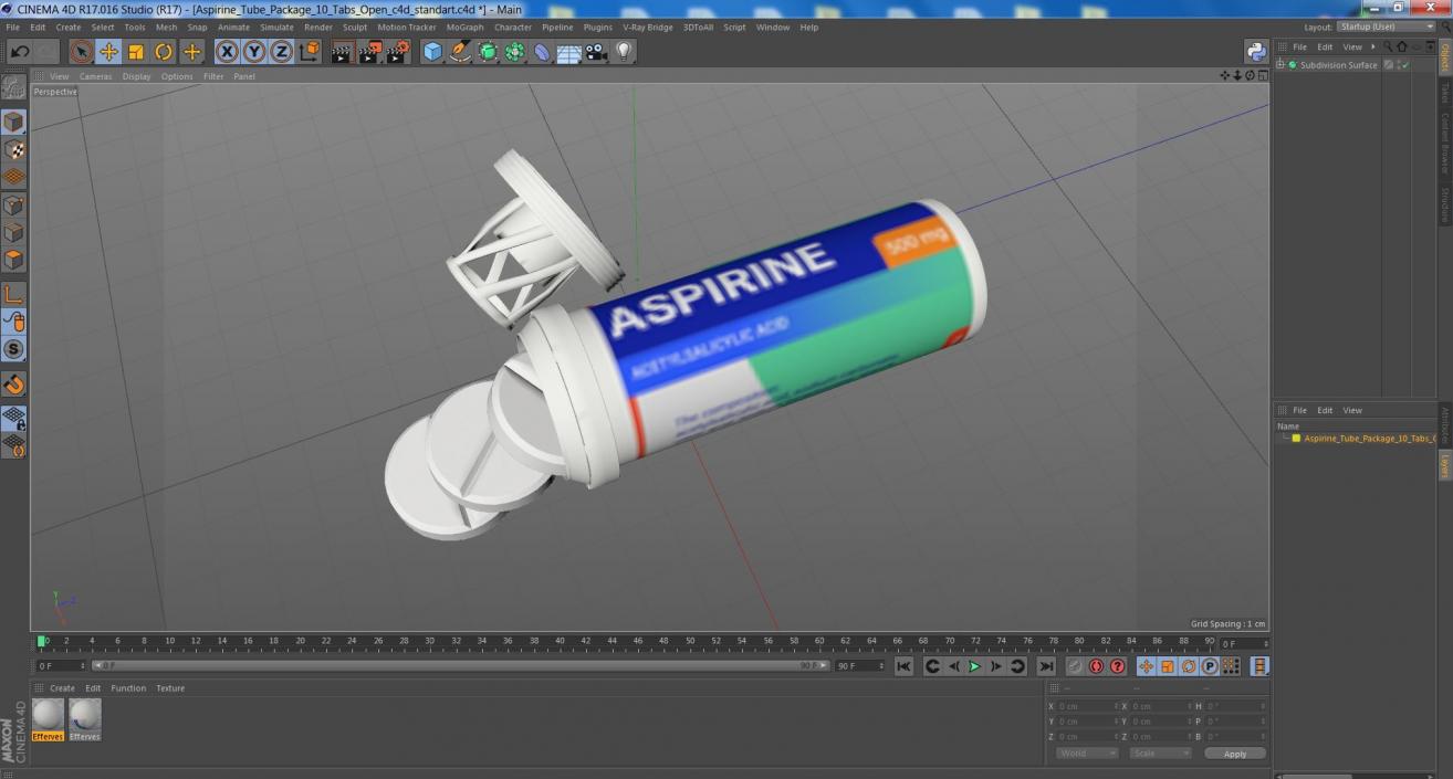 3D Aspirine Tube Package 10 Tabs Open 2