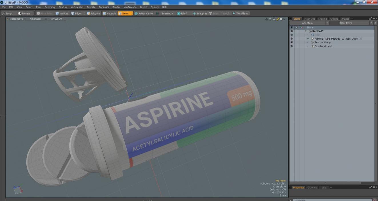 3D Aspirine Tube Package 10 Tabs Open 2