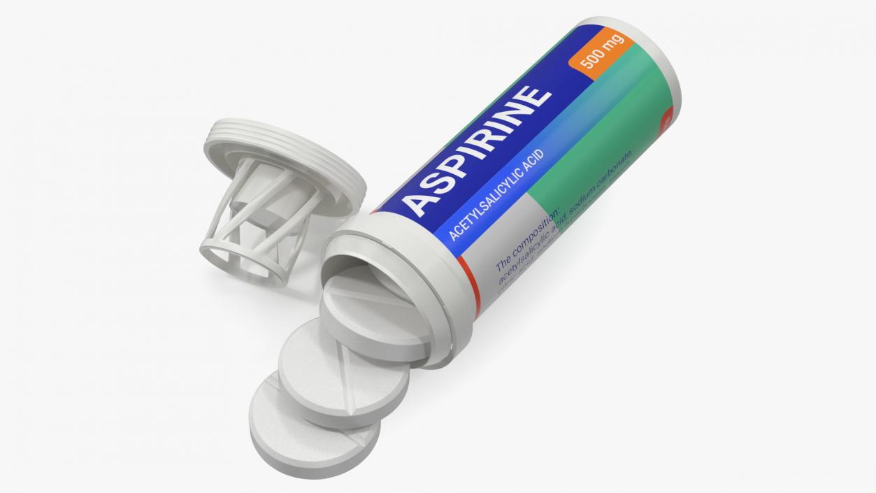 3D Aspirine Tube Package 10 Tabs Open 2