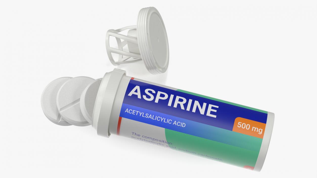 3D Aspirine Tube Package 10 Tabs Open 2