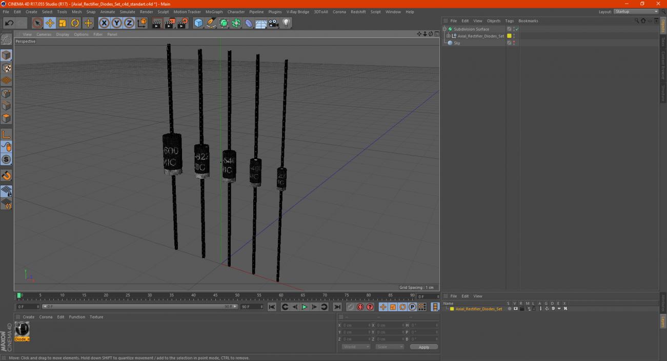 3D Axial Rectifier Diodes Set