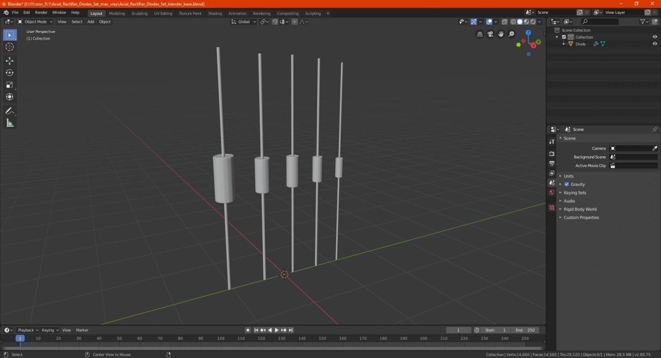 3D Axial Rectifier Diodes Set