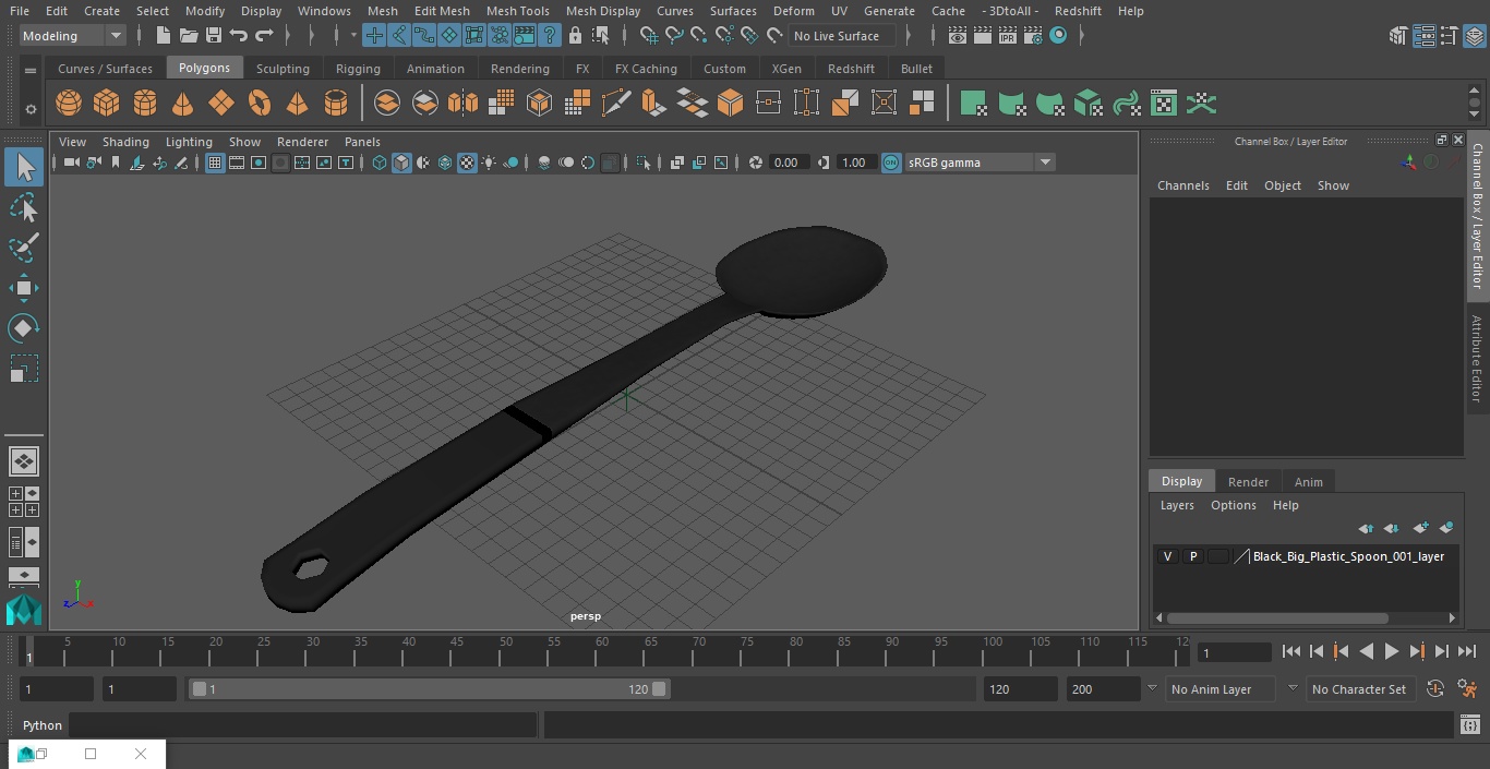 3D Black Big Plastic Spoon model