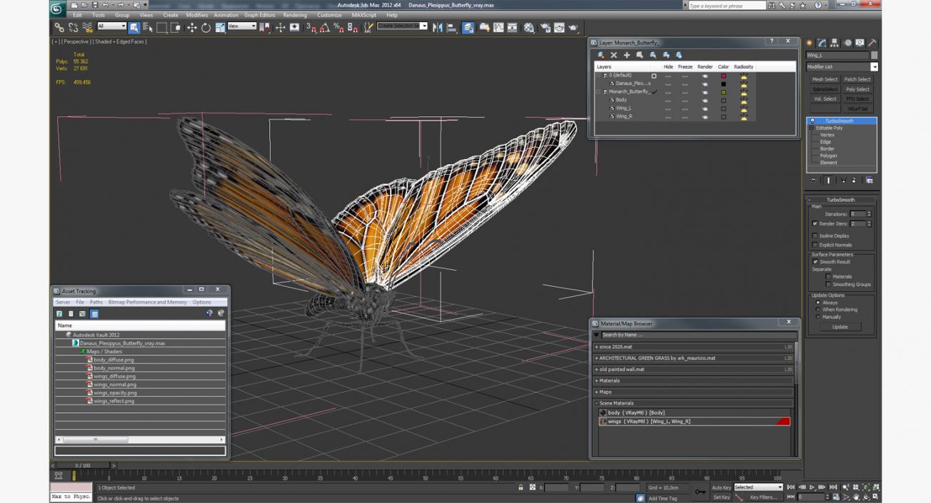 3D Danaus Plexippus Butterfly