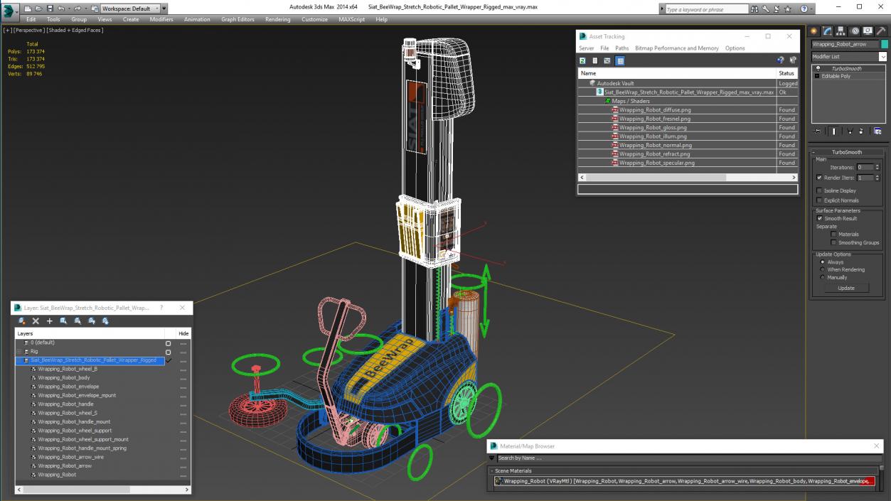 3D model Siat BeeWrap Stretch Robotic Pallet Wrapper Rigged