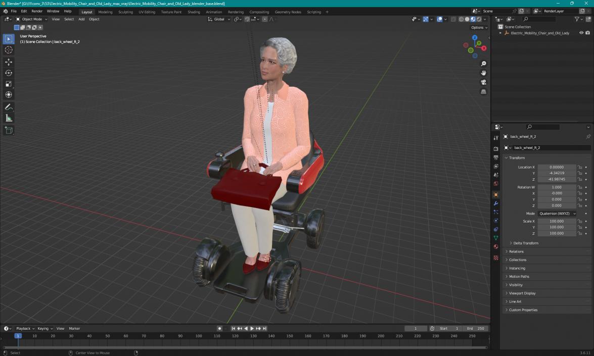 3D Electric Mobility Chair and Old Lady